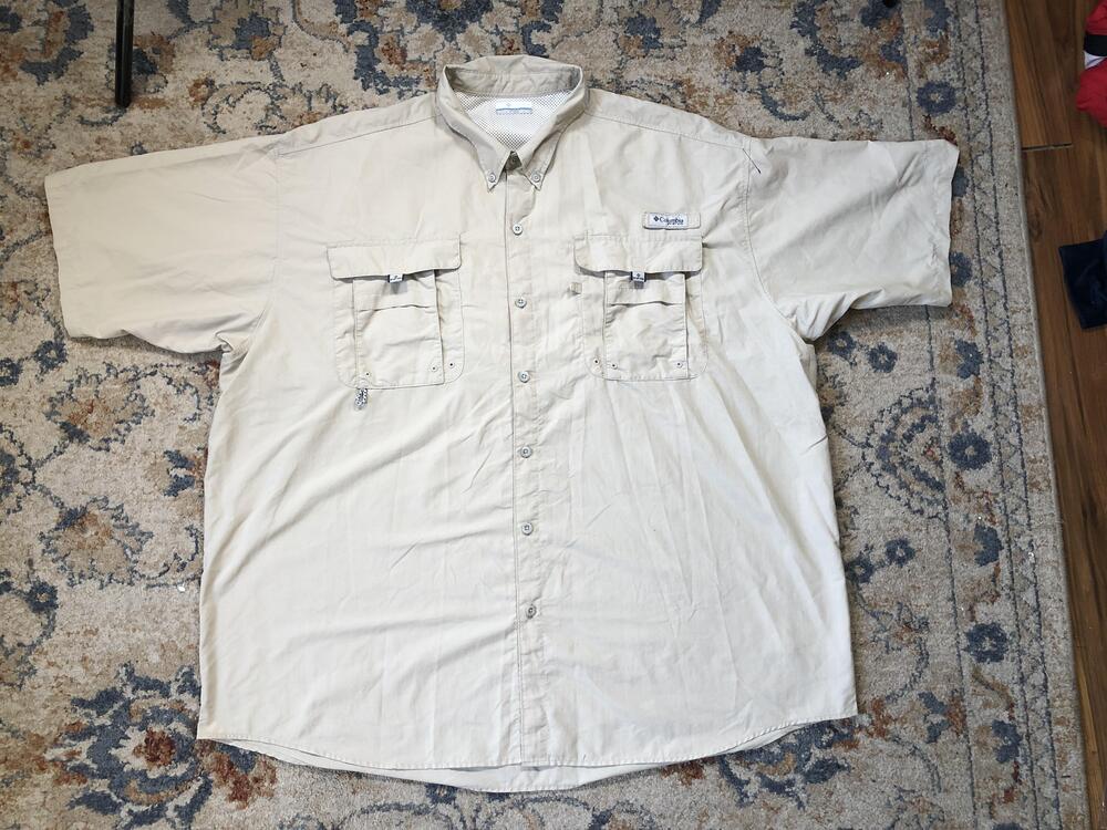 Columbia PFG Shirt Mens 3XL Tall Khaki Short Sleeve Vented Fishing Button Down